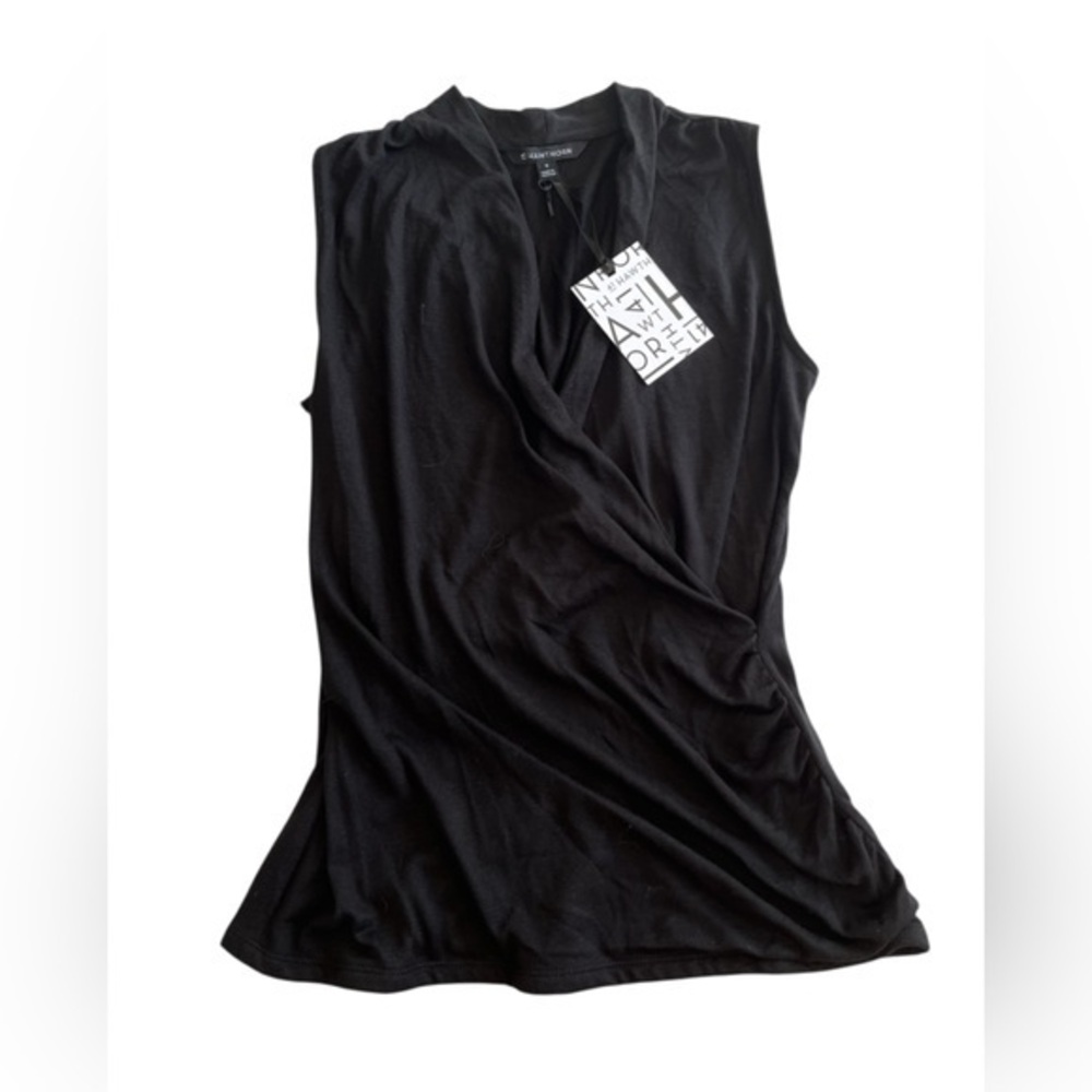 NWT 41 Hawthorn Women's Black Drape Neck Blouse